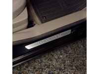 Chevrolet Front Door Sill Plates in Stainless Steel in Chevrolet Script - 22940494