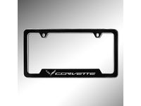 GM License Plate Frame by Baron & Baron in Black with Crossed Flags Logo and Corvette Script - 19330390