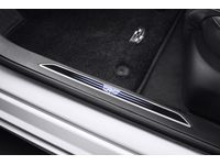 Cadillac CT6 Illuminated Front Door Sill Plates in Stainless Steel with Jet Black Surround and Cadillac Logo - 84205459
