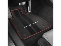 Cadillac XT6 First-and Second-Row Premium Carpeted Floor Mats in Jet Black with Adrenaline Red Stitching and Camaro Script - 23283734