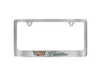 GM License Plate Frame by Baron & Baron in Chrome with Multicolored Cadillac Logo and Black Cadillac Script - 19368085