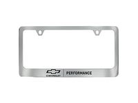 GM License Plate Frame by Baron & Baron in Chrome with Black Bowtie Logo and Performance Script - 19330392