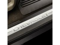 GM 23114163 Front Door Sill Plates with Cocoa Surround and Chevrolet Script