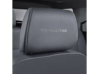 Chevrolet Vinyl Headrest in Dark Galvanized with Embroidered Traverse Script and Medium Titanium Stitching - 84471274