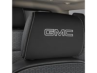 GM Vinyl Headrest in Jet Black with Embroidered GMC Script in Light Gray Stitching - 84483931