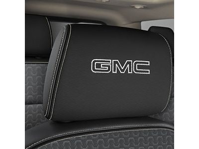 GM 84483931 Vinyl Headrest in Jet Black with Embroidered GMC Script in Light Gray Stitching