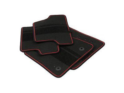 GM 23240679 Front and Rear Carpeted Floor Mats in Jet Black with Gray Stitching, Bowtie Logo and Performance Script