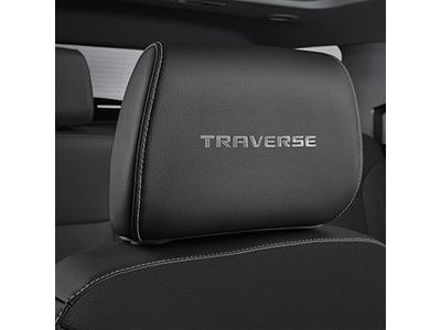 GM 84471270 Vinyl Headrest in Jet Black with Embroidered Traverse Script and Mojave Stitching