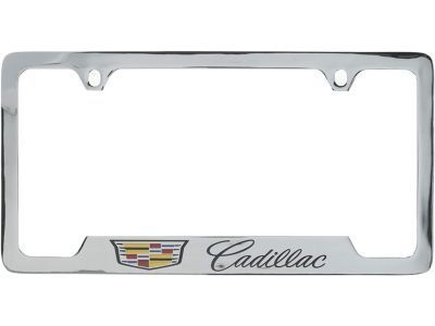 GM 19330360 License Plate Frame by Baron & Baron in Chrome with Multicolored Cadillac Logo and Black Cadillac Script
