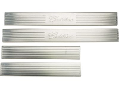 GM 17802526 Front and Rear Door Sill Plates in Brushed Stainless Steel with Cadillac Script