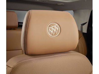 GM 84568562 Vinyl Headrest in Brandy Leather with Vanilla Stitch and Embroidered Buick Logo