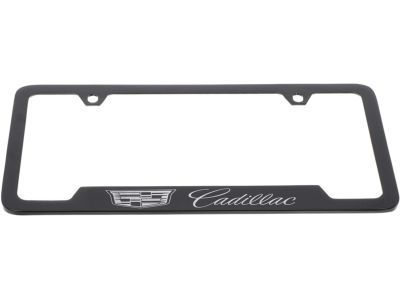 GM 19330367 License Plate Frame by Baron & Baron in Black with Chrome Cadillac Logo and Cadillac Script