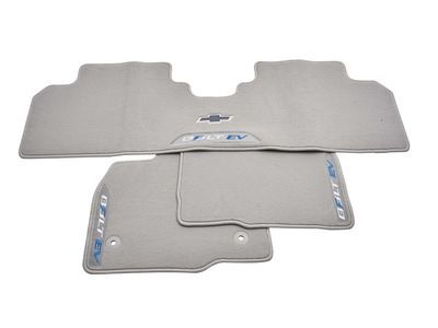 GM 42498173 First-and Second-Row Premium Carpeted Floor Mats in Light Ash Gray with Bowtie Logo and Bolt EV Script