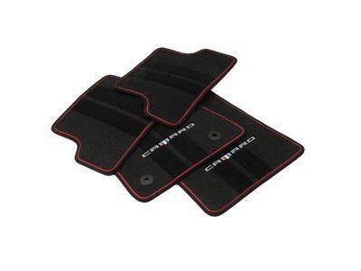 GM 23283734 First-and Second-Row Premium Carpeted Floor Mats in Jet Black with Adrenaline Red Stitching and Camaro Script