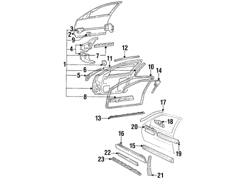 1993 Buick Regal Front Door & Components, Exterior Trim Plate Asm-Front Side Door Upper Door Side Hinge Anchor Diagram for 20692058