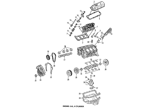 1993 Pontiac Firebird Engine Parts, Mounts, Cylinder Head & Valves, Camshaft & Timing, Oil Pan, Oil Pump, Crankshaft & Bearings, Pistons, Rings & Bearings Pump Seal Diagram for 10477565