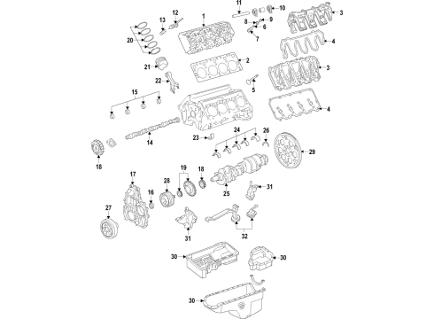 2016 Chevrolet Silverado 2500 HD Engine Parts, Mounts, Cylinder Head & Valves, Camshaft & Timing, Oil Pan, Oil Pump, Crankshaft & Bearings, Pistons, Rings & Bearings Bearings Diagram for 19256484