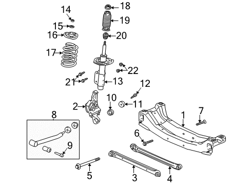 2004 Oldsmobile Alero Rear Suspension Components, Stabilizer Bar Rear Suspension Knuckle Diagram for 18060631