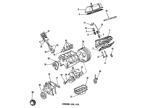 1984 Chevrolet El Camino Engine Parts, Mounts, Cylinder Head & Valves, Camshaft & Timing, Oil Pan, Oil Pump, Crankshaft & Bearings, Pistons, Rings & Bearings Arm-Valve Rocker Diagram for 22505583