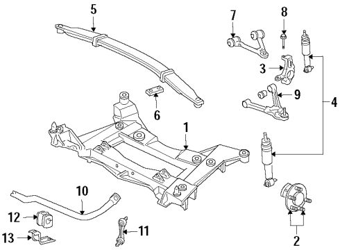 2014 Chevrolet Corvette Front Suspension, Lower Control Arm, Upper Control Arm, Ride Control, Stabilizer Bar, Suspension Components Hub & Bearing Diagram for 20981829