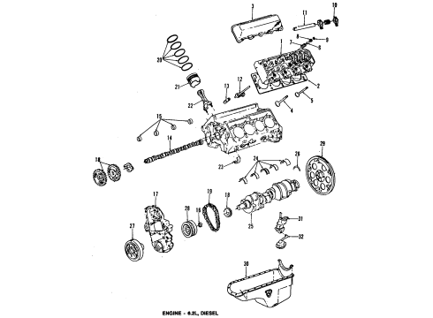 1991 Chevrolet G20 Engine Parts, Mounts, Cylinder Head & Valves, Camshaft & Timing, Oil Pan, Oil Pump, Crankshaft & Bearings, Pistons, Rings & Bearings Gasket Unit-Engine 6.2L (Free Of Asbestos) Diagram for 15633467