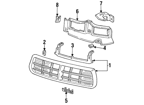 1994 Buick Regal Grille & Components Bracket-Headlamp Housing Panel Diagram for 10188398