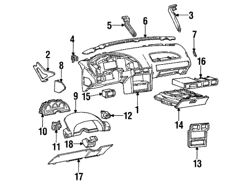 1992 Chevrolet Corsica Instrument Panel Grille Asm-Windshield Defroster Nozzle *Sapphire K Diagram for 22584321