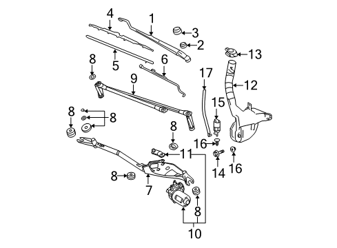 2008 Pontiac Grand Prix Wiper & Washer Components Wiper Linkage Diagram for 19120741