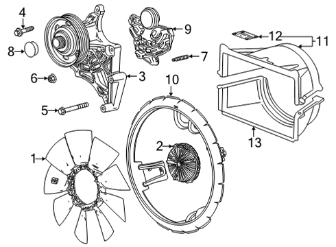 2021 GMC Sierra 2500 HD Cooling System, Radiator, Water Pump, Cooling Fan Fan Pulley Cover Diagram for 12647745
