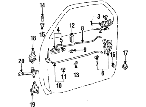 1993 Geo Prizm Hardware Rear Side Door Lock Assembly (Rh) Diagram for 94855677