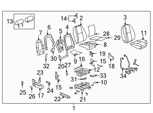 2010 Cadillac Escalade Front Seat Components Headrest Diagram for 20998450