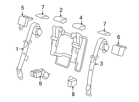 2007 Cadillac Escalade Seat Belt Center Belt Assembly Diagram for 19121545