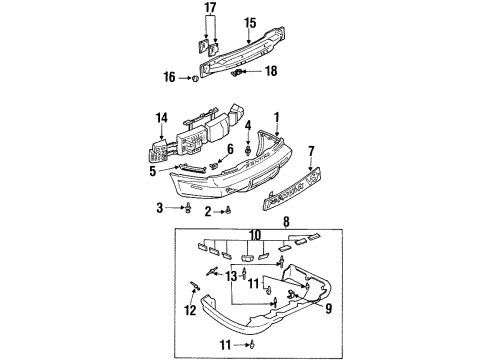 1996 Pontiac Firebird Rear Bumper Plate Asm-Rear Bumper Fascia Support Diagram for 10158520
