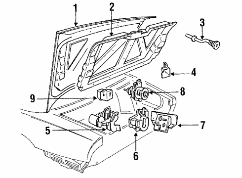 1991 Buick Park Avenue Trunk Lid Lid Pull Down Motor & Bracket Unit Assembly Diagram for 20745105