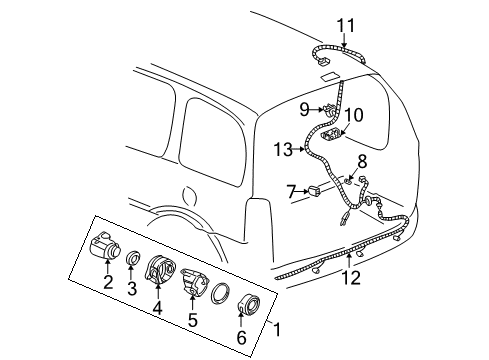 2005 Pontiac Montana Electrical Components Rear Object Alarm Module Assembly Diagram for 15238502
