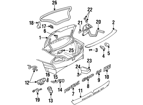 1995 Pontiac Grand Am Trunk Lid Gasket-Rear End Spoiler Support Diagram for 22583842
