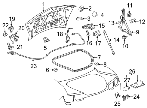 2011 Chevrolet Camaro Trunk Lid Latch Cover Diagram for 13509528