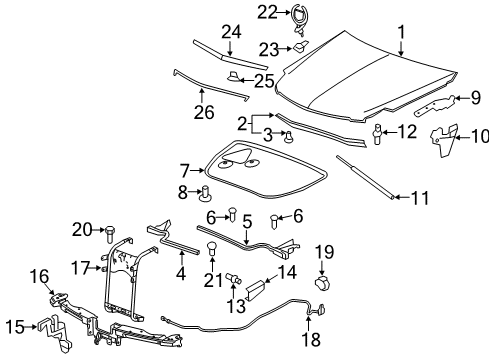 2007 Cadillac DTS Hood & Components, Exterior Trim Release Cable Diagram for 15242999