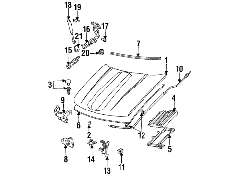 1992 Chevrolet Lumina Hood & Components Support-Hood Primary Latch Diagram for 10130430