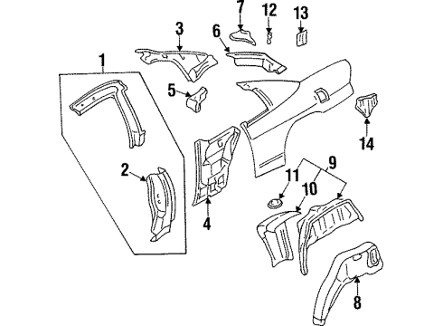 1995 Chevrolet Monte Carlo Inner Structure - Quarter Panel Panel, Rear Wheelhouse Outer (RH) Diagram for 12527764