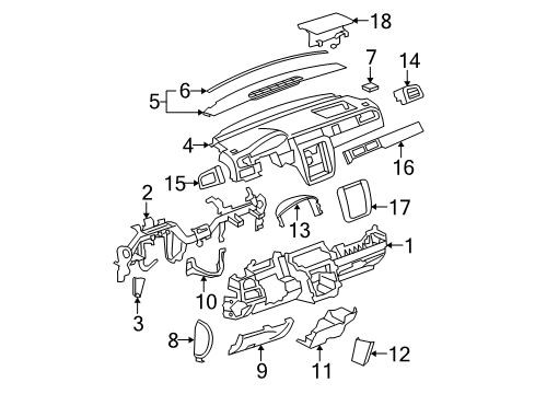 2007 Chevrolet Avalanche Instrument Panel Plate Asm-Instrument Panel Center Trim *Mechanical Brush Diagram for 15923327