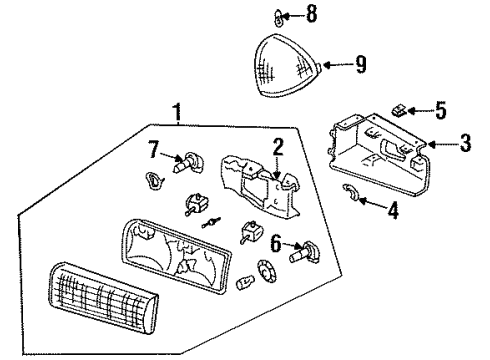 1995 Oldsmobile 98 Headlamps Headlight Assembly Diagram for 16524385