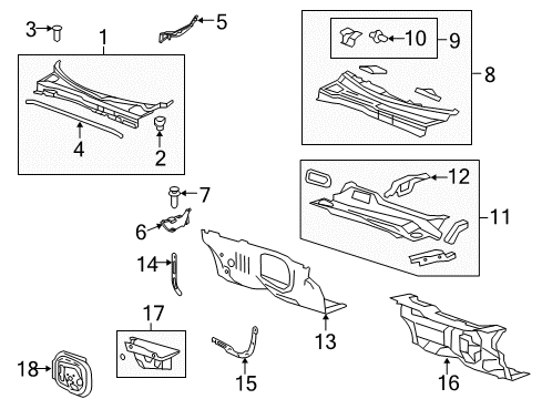 2008 Buick Enclave Cowl Panel Kit-Plenum Lower Diagram for 25904136