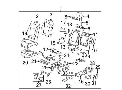2014 GMC Acadia Front Seat Components Adjust Handle Cap Diagram for 15900561