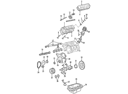 2003 Buick LeSabre Engine Parts, Mounts, Cylinder Head & Valves, Camshaft & Timing, Oil Pan, Oil Pump, Balance Shafts, Crankshaft & Bearings, Pistons, Rings & Bearings Rocker Retainer Diagram for 24502278