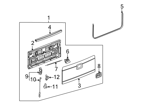 2006 Hummer H2 Tail Gate Pick Up Box End Gate Latch Assembly(W/ Cable) Diagram for 15938233