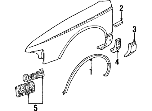1991 Oldsmobile Cutlass Supreme Exterior Trim - Fender Molding Asm-Front Fender Center Rear *Silver Metal Diagram for 10114379