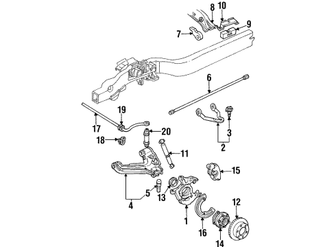 1996 Chevrolet Tahoe Front Suspension Components, Lower Control Arm, Upper Control Arm, Stabilizer Bar Seal, Front Wheel Inner Bearing Diagram for 15521904