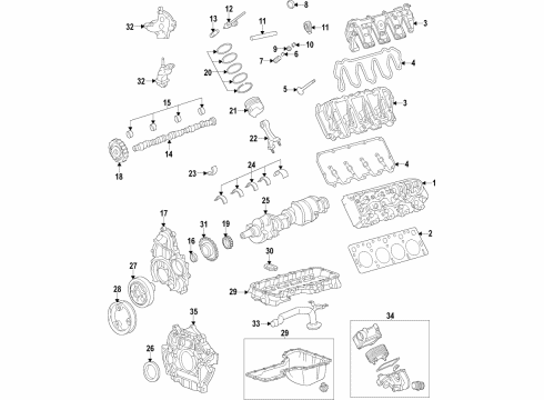 2020 Chevrolet Silverado 2500 HD Engine Parts, Mounts, Cylinder Head & Valves, Camshaft & Timing, Oil Pan, Oil Pump, Crankshaft & Bearings, Pistons, Rings & Bearings, Variable Valve Timing Rocker Arms Diagram for 12636189
