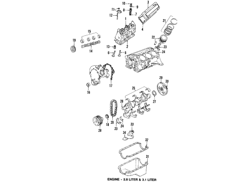 1993 Chevrolet Beretta Engine Parts, Mounts, Cylinder Head & Valves, Camshaft & Timing, Oil Pan, Oil Pump, Crankshaft & Bearings, Pistons, Rings & Bearings Gasket Kit-Cylinder Head(Free Of Asbestos) Diagram for 12507233